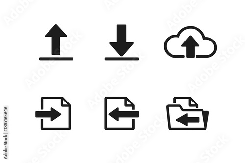 File Management Icon Set. Containing upload, download, cloud, document, folder, transfer, save, and more.