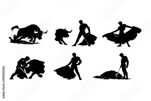Bullfighting icons set. Featuring matador, bull, arena, cape, audience, culture, sport, event, tradition and more.