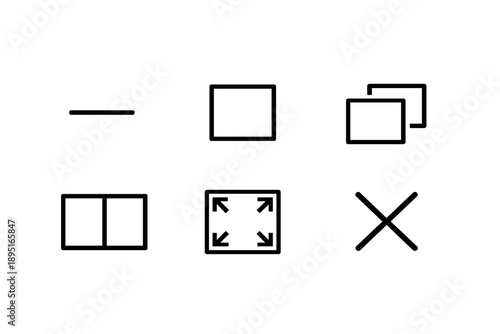 User interface icons set. Containing resize, close, minimize, maximize, icon, frame, window, layout, grid and more.