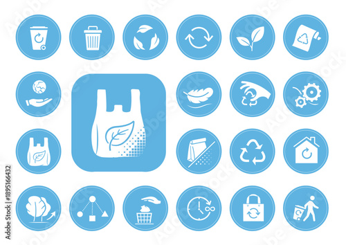 Compostable biodegradable material icons set for sustainable goods, products, packaging and ecological projects. Vector elements are made with high contrast, well suited to different scales. EPS10.