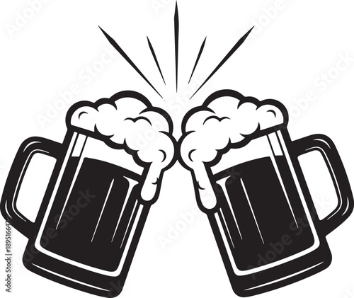Vector  illustration of Two foaming beer mugs clinking icon isolated on transparent background