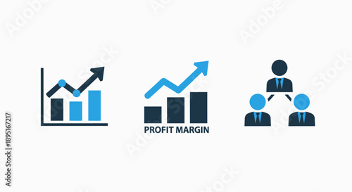 Business Growth Icons: Profit Margin, Teamwork, and Financial Analytics for Success