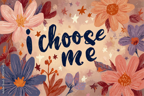 Vibrant floral design with empowering 'I choose me' message