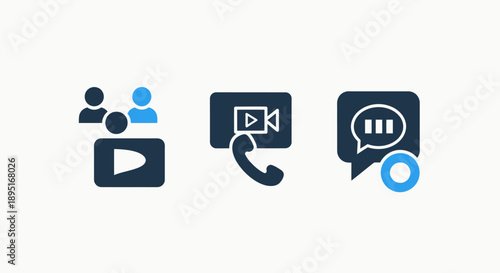 Icons for video conferencing, online meeting, and instant messaging, representing digital communication and collaboration