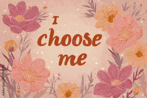 Vibrant floral design with empowering 'I choose me' message