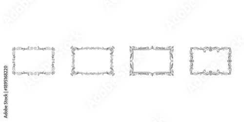 Set of four decorative rectangular frames with floral and scroll motifs vintage style for invitations and cards