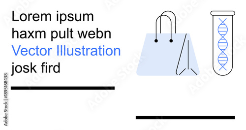 Genetic research, consumer products, DNA analysis, modern science, retail , healthcare visuals. Shopping bag alongside a test tube with DNA strands. Genetic research and consumer products concept