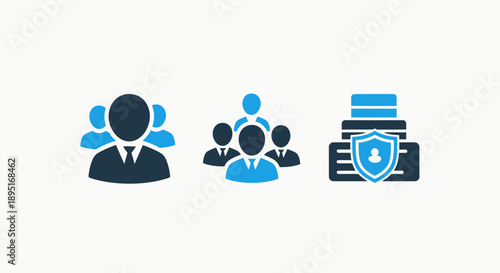 Teamwork and Data Security Icons: Group Collaboration and Secure Server Storage