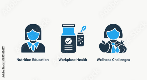 Wellness and Nutrition Icons: Education, Workplace Health, and Wellness Challenges
