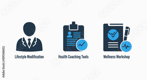 Health and Wellness Icons: Lifestyle Modification, Health Coaching, Wellness Workshop