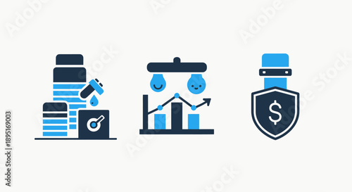Finance and Investment Icons: Savings, Growth Chart, Security
