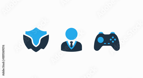 Gaming and Security Icons: Shield, Player, Controller