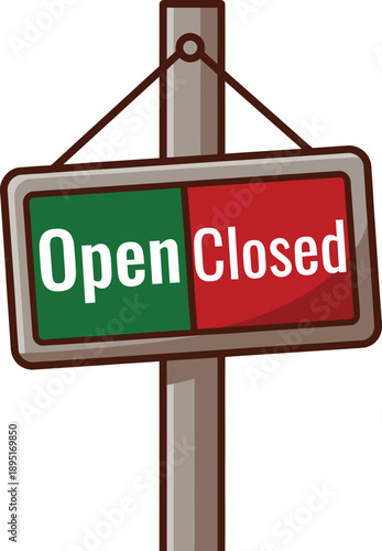 Reversible open closed sign on post for business hours vector