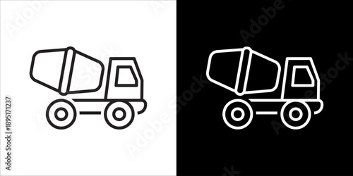 Cement Mixer Truck Icon Sheet Black And White