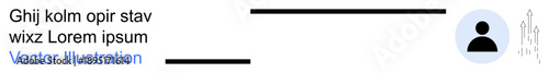 Digital identity, communication, UI design, profile management, online messaging, technology. A user avatar next to placeholder text lines. Digital identity and communication concept