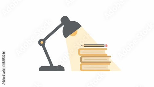 Fotografija Desk Lamp Shining Light on Books.