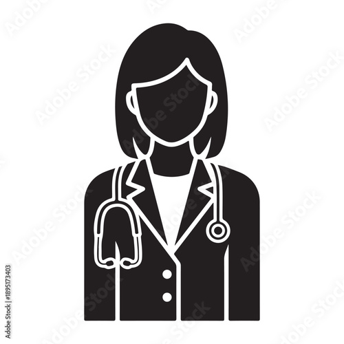Female doctor or nurse professional silhouette with stethoscope