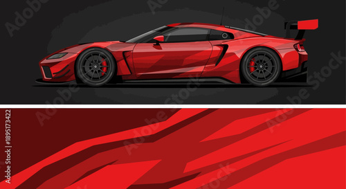 Red sports car profile in dynamic studio shot with bold red accents.