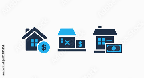 Real Estate Financial Costs and Property Transaction Icons - House Pricing, Expenses, and Investment