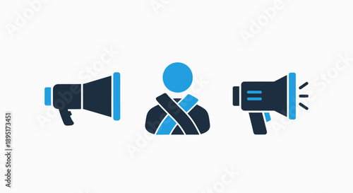Announcement and Injury Support Icons - Public Speaking, Marketing, and Medical Aid Communication
