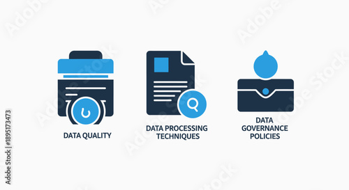 Data Quality, Processing, and Governance Policies Icons - Information Management and Digital Strategy