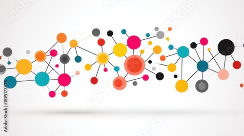 A creative mind map chart clipart, brainstorming process element, colorful connected nodes, flat design, isolated on white background.