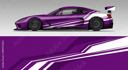 Violet purple race car with white graphics and dynamic stripes.