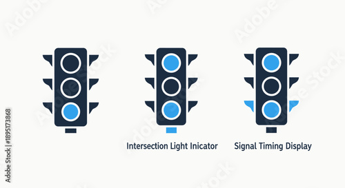 Traffic Light and Signal Timing Display Icons for Urban Transportation and Smart City Management Systems