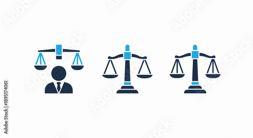 Justice System Balance Scales and Legal Professional Icons Representing Law and Fairness