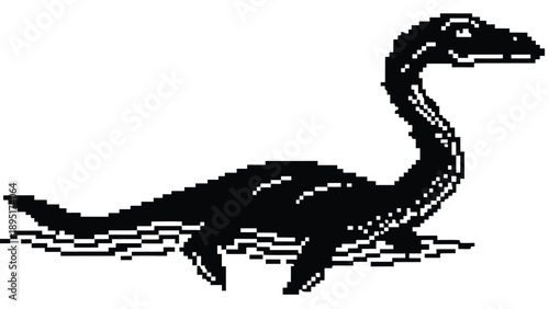 Pixel Art 1-Bit Plesiosaur Dinosaur Sea Marine Animal Sprite