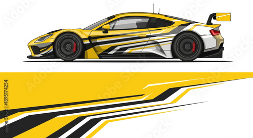 Dynamic side view of a bold yellow racecar with black stripes illustration.
