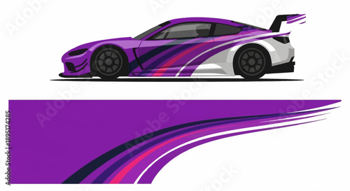 Purple race car illustration with dynamic swoosh design for graphic resources.