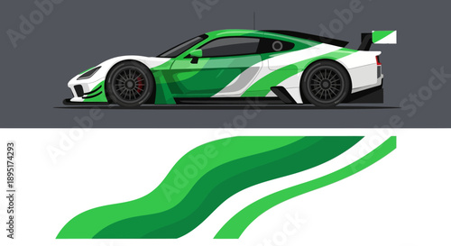 Green and White Racecar with Sleek Aerodynamic Silhouette and Logo.