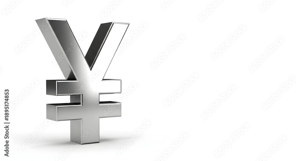 Obraz premium Shiny Silver Yen or Yuan Sign Isolated on Clean White Background