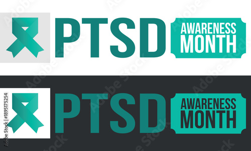 PTSD Awareness Month in June. Post Traumatic Stress Disorder. Celebrated annual in United States. Medical health care and awareness design. Poster, card, banner and background. Vector illustration