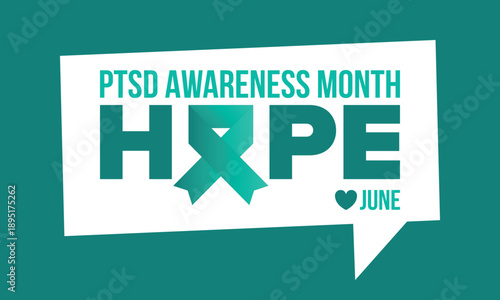 PTSD Awareness Month in June. Post Traumatic Stress Disorder. Celebrated annual in United States. Medical health care and awareness design. Poster, card, banner and background. Vector illustration