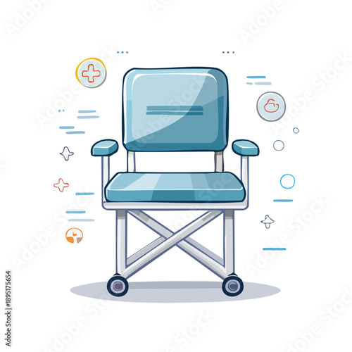 Medical Examination Chair Illustration with Health Symbols and Icons on Wheels