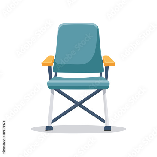 Illustration of a director's chair with teal upholstery and yellow armrests, viewed from the front