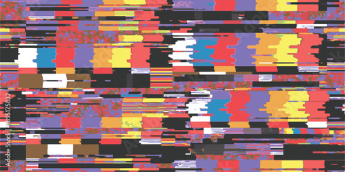 Abstract digital glitch art pattern with vibrant colorful blocks and horizontal distortion effect, modern creative background