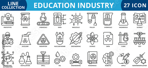 Education industry icon set outline style icon set collection vector illustration