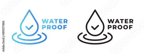 Waterproof and water resistant vector icon set with check mark and blue gradient