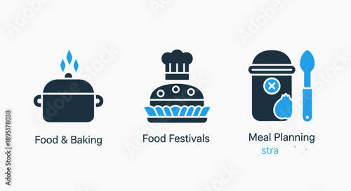 Food Icons: Hot Food, Burger, Meal Planning, and Ingredients for Gastronomy and Lifestyle