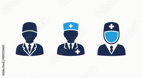 Icons representing medical professionals: doctor, nurse, and surgeon
