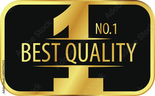 No. 1 Best Quality Gold Badge. Negative space number 1 with black and gold square frame. Vector Image