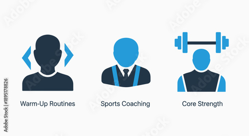 Fitness Icons: Warm-Up, Sports Coaching, and Core Strength Training - Health, Exercise, and Athletic Performance Concepts