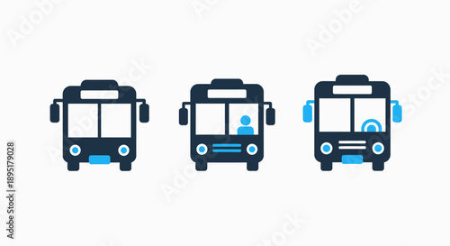 Public Transportation Icons: Different Bus Models for City and School Commutes