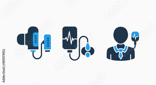 Medical Treatment and Patient Care Icons: Infusion, Monitoring, and Health Services