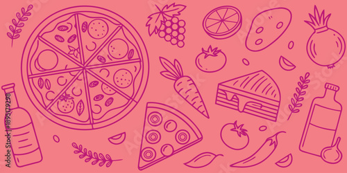 Hand-drawn Italian food and drink icons a vibrant collection for culinary delights