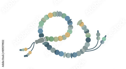 Colorful beaded necklace with blue, green, and yellow stones on a white background.