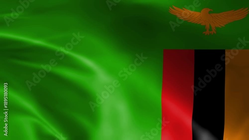 Waving flag of Zambia national symbol with eagle and stripes representing patriotism and African country identity for graphic design